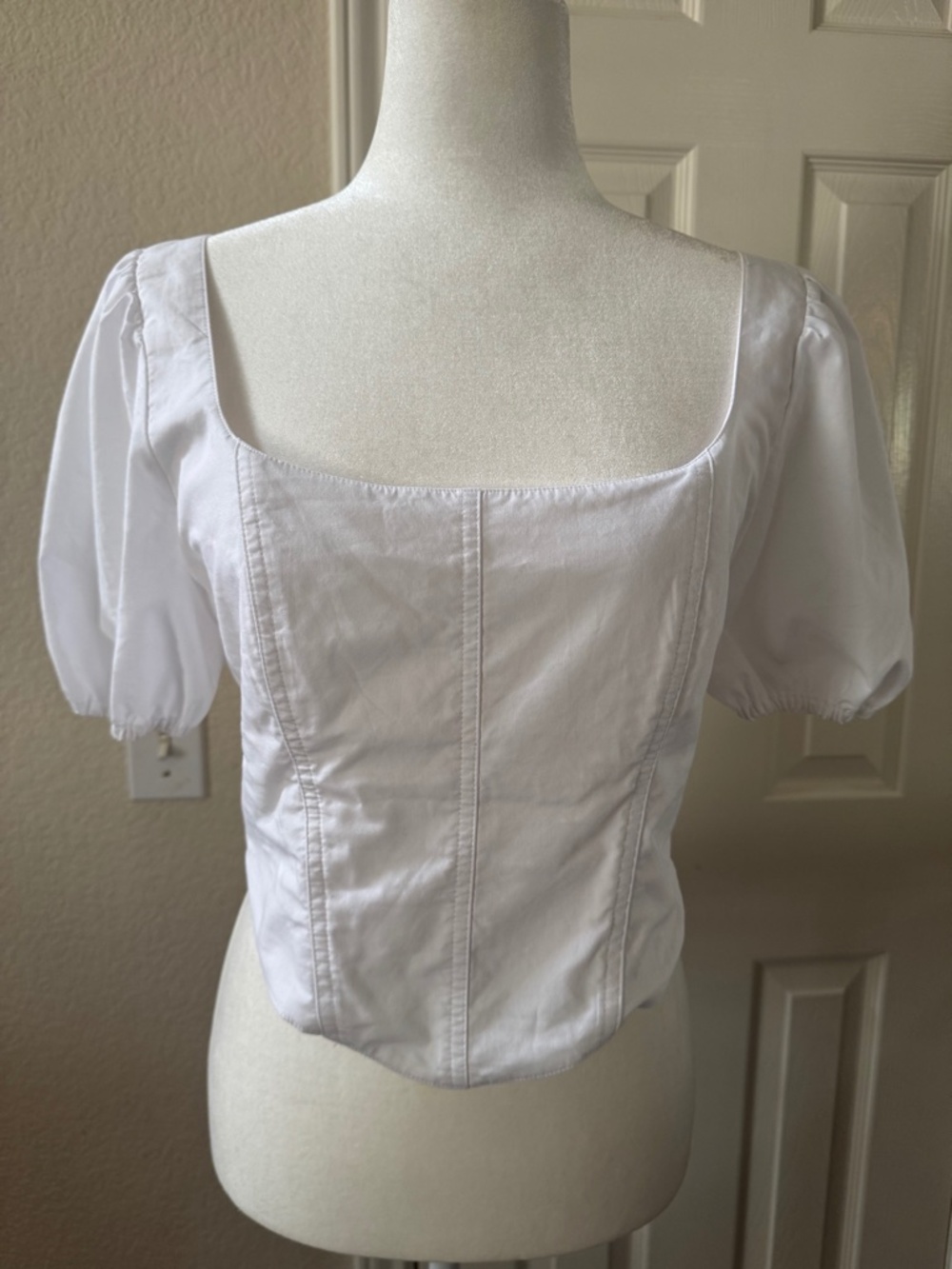 Abercrombie & Fitch White Corset Top Puff Sleeve Square Neck Size M